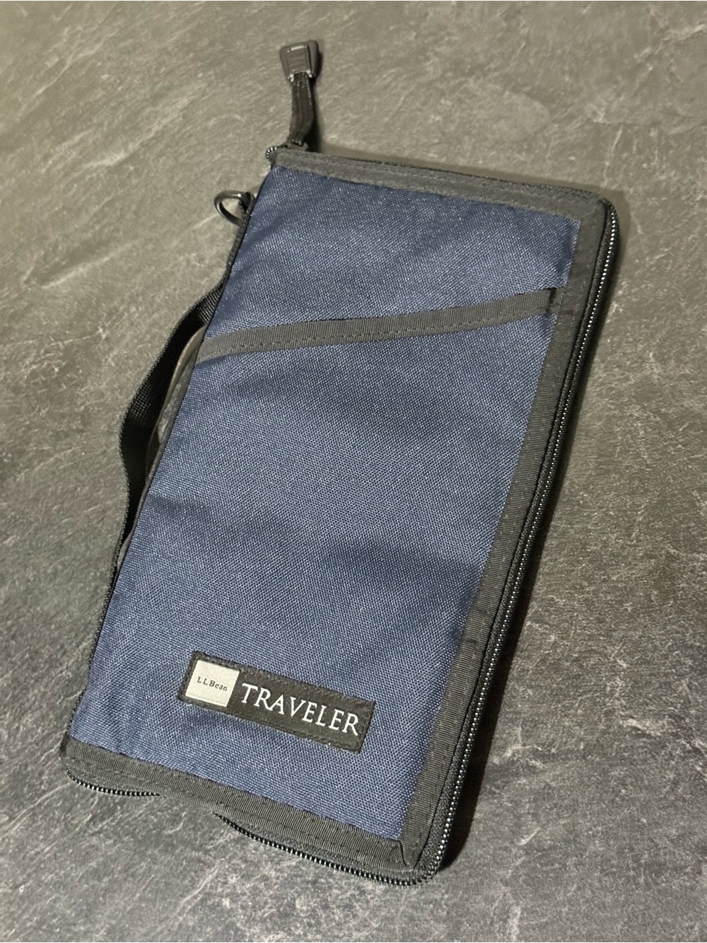 LL Bean Travel Wallet Passport Holder Organizer Document Case Zippered Navy 11x6